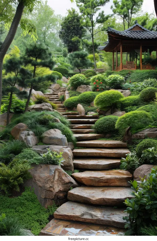 Stone Steps Leading Up To A Traditional Chinese Pagoda