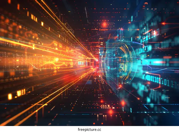 Abstract Digital Technology Background with Binary Code and Data Flow