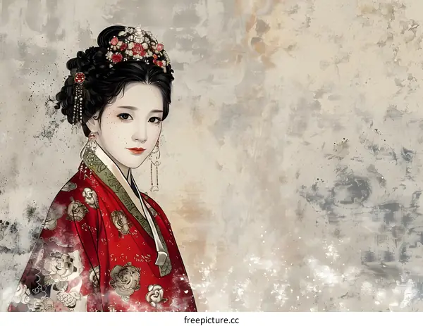 Portrait of a young woman in traditional Korean dress
