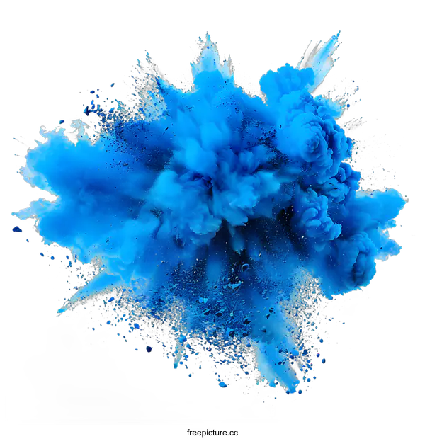 [Transparent Background PNG]Blue explosion of powder on white background