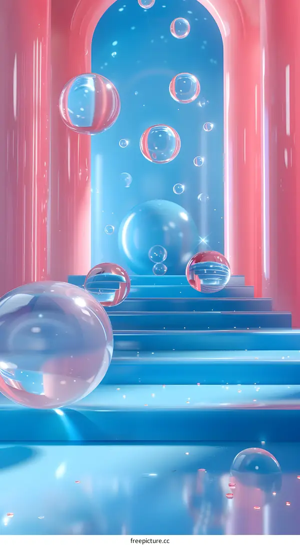 Blue and pink geometric space steps