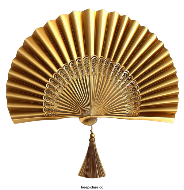 [Transparent Background PNG]Golden Peacock Fan Illustration
