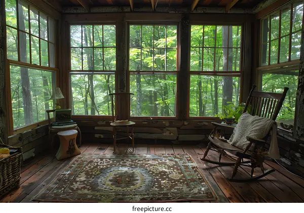 Rustic Sunroom Overlooking a Forest