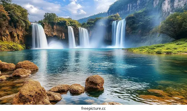 Majestic Waterfall Cascading into a Serene Pool