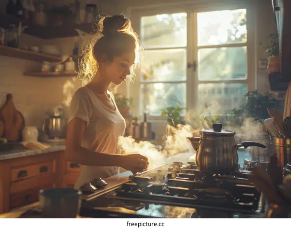Young woman cooking in the kitchen