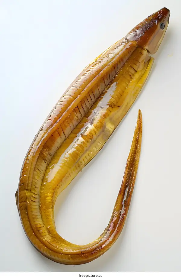 Smoked eel fish on white background
