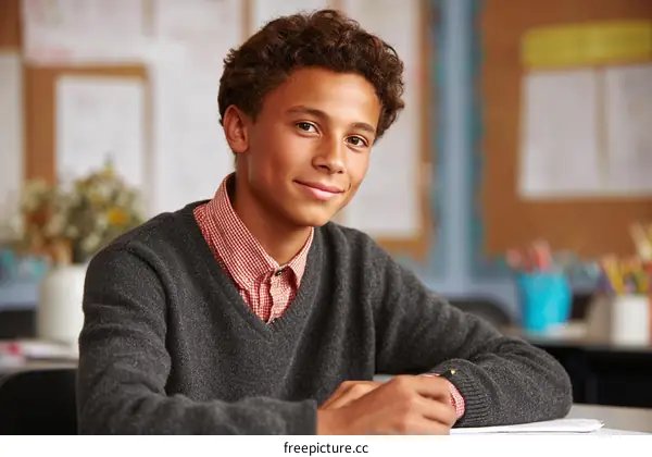 Focused Teenager in Classroom Setting
