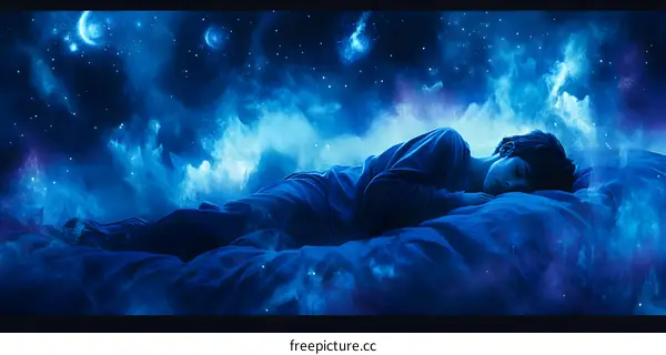 Sleeping Child In Dreamy Night Sky