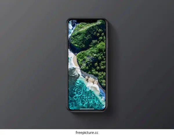 Smartphone Screen Displaying Beach Landscape