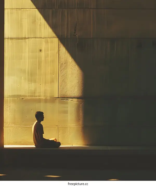 Man Sitting in Shadow of a Building
