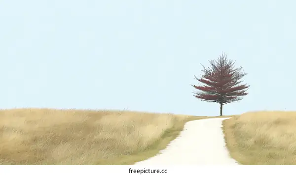 Solitary Tree on a Pathway Through Golden Fields