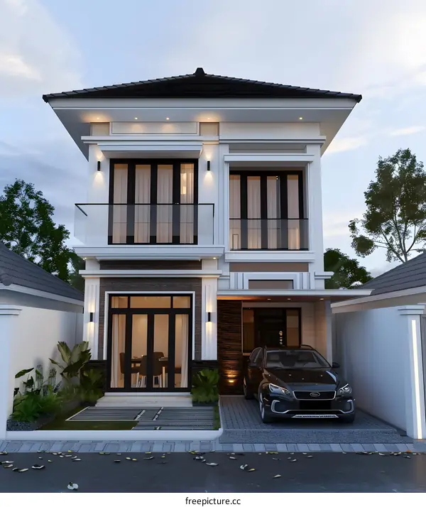Modern Two Story House Exterior Design With Car In Front
