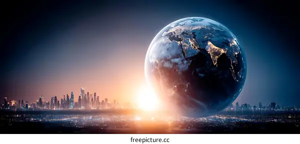 Global Cityscape at Dawn Earth in the Sky