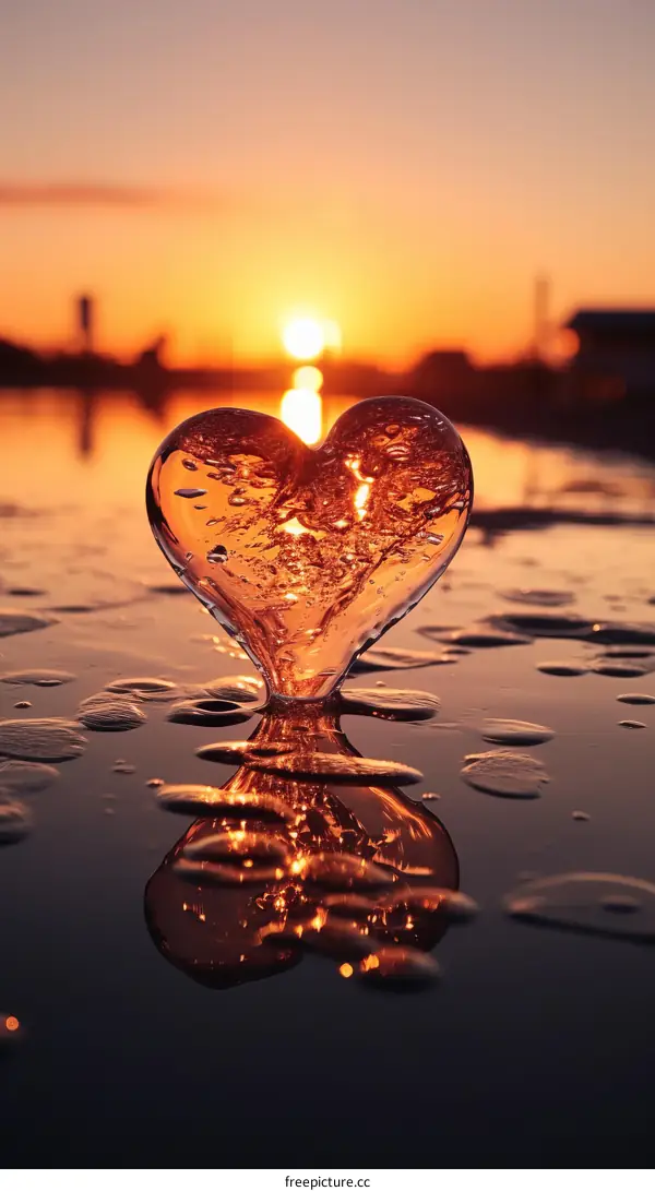 Heart-Shaped Water Droplet at Sunset