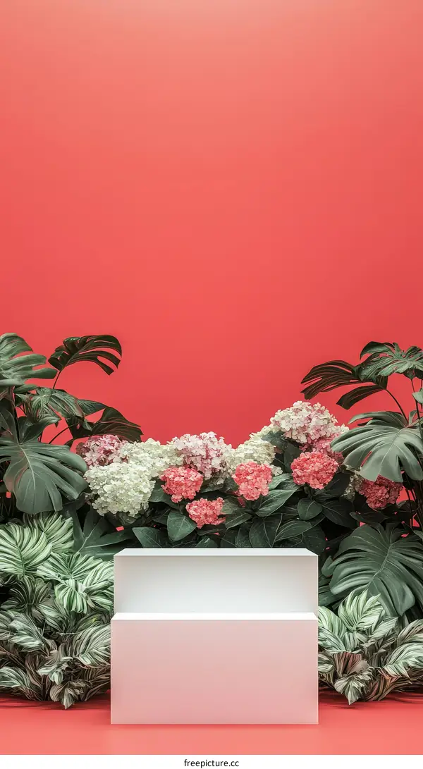 Floral Display Stand Illustration in Coral Background