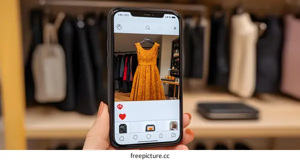 Woman Holding a Phone with a Dress on the Screen