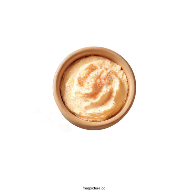 [Transparent Background PNG]Creamy Swirled Dessert in Wooden Bowl with Cinnamon Topping