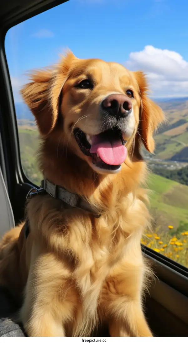 Golden Retriever Enjoying a Scenic Road Trip