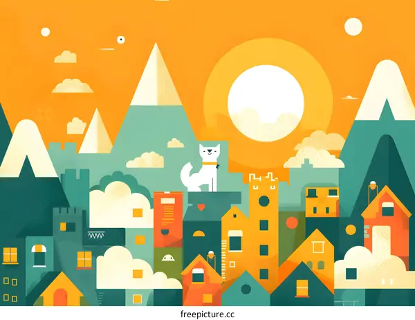 Cute Dog On Top Of City Buildings