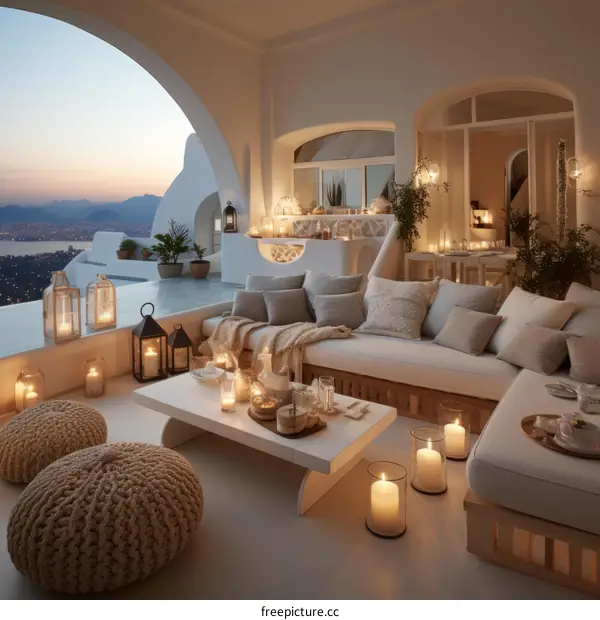 Luxury Mediterranean villa with stunning sunset sea view terrace