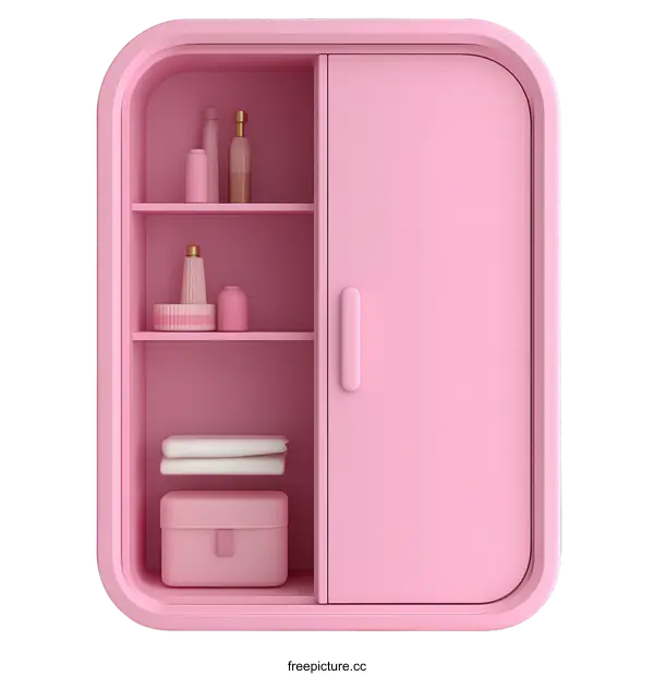 [Transparent Background PNG]Pink Modern Stylish Cabinet with Accessories