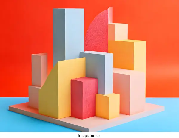 Abstract Geometric Shapes Composition with Colorful Blocks