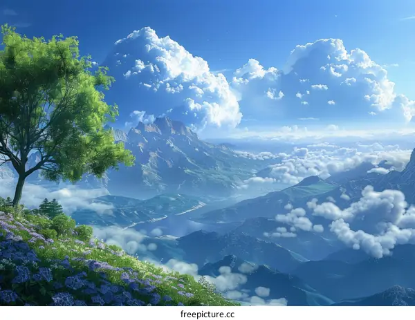 Fantasy Mountain Peaks and Lake