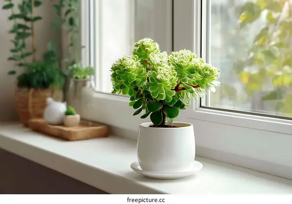Succulent Plant on Windowsill Home Decor
