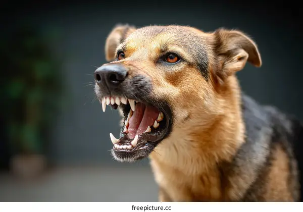 German Shepherd Dog with Aggressive Expression