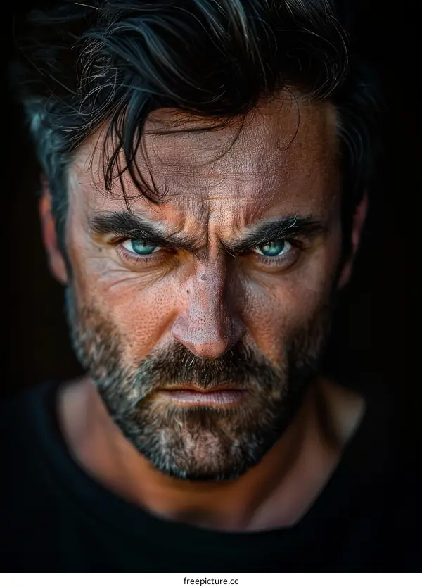 Close-up Portrait of a Man with Intense Expression