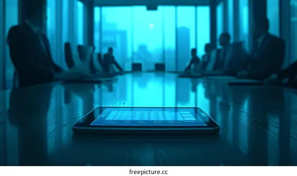 Business people discussing financial report in board room