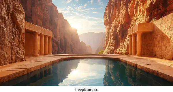 Ancient Stone Pool in Canyon with Sunrise