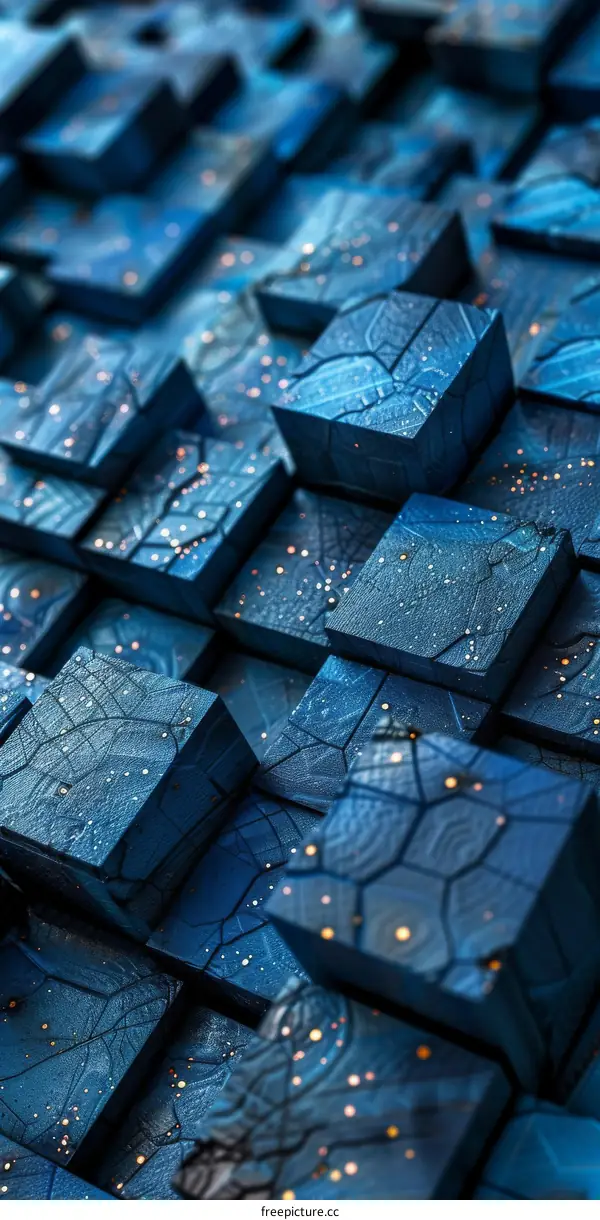 Golden Dots on Blue 3D Cubes