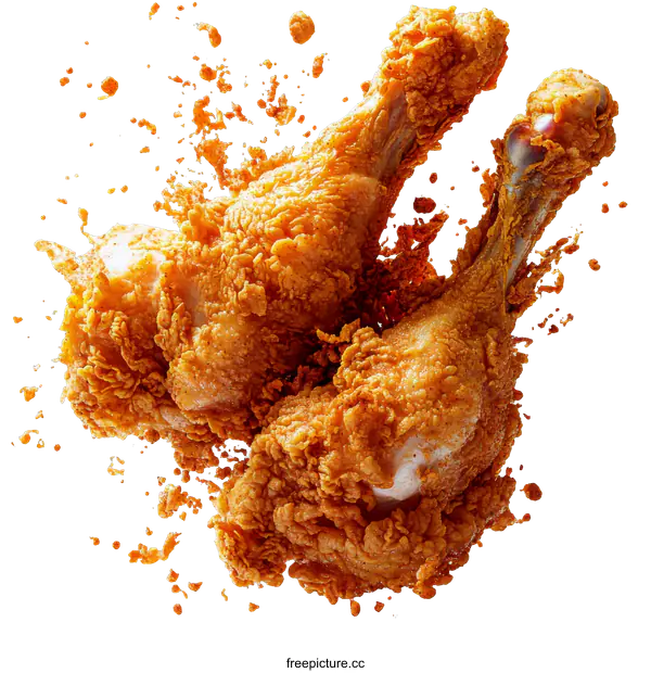 [Transparent Background PNG]Crispy Fried Chicken Legs in Mid-Air Splash