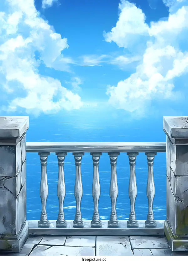 Stone Balcony With Sea View And Blue Sky Illustration