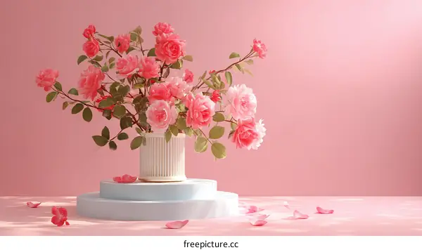 Pink Roses Bouquet on a Pastel Display