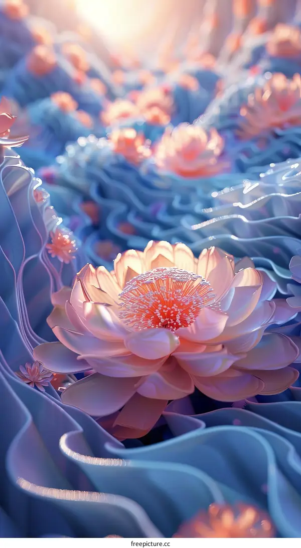 Vibrant 3D Rendered Flower with Pink Petals and Yellow Center