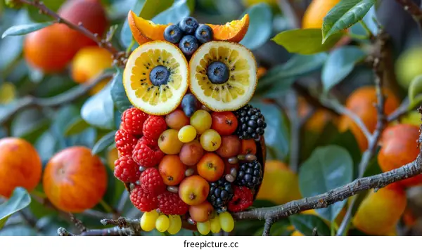 A Fruitful Owl Perched on a Branch