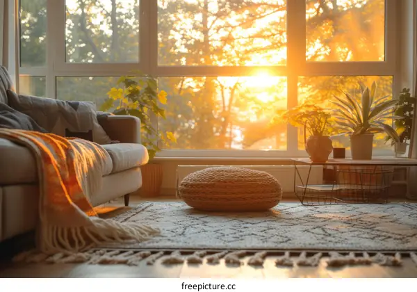 Cozy and inviting living room with large windows