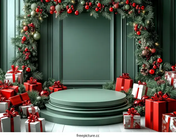 Christmas Scene with Gifts and Podium