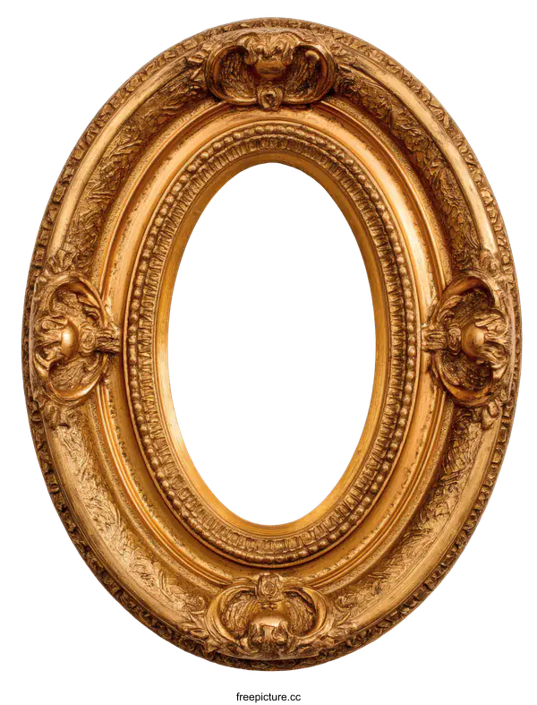 [Transparent Background PNG]Antique Gold Oval Picture Frame
