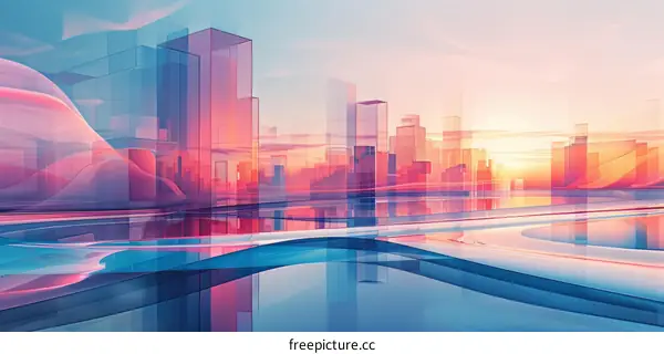 Abstract Cityscape With Pink And Blue Colors