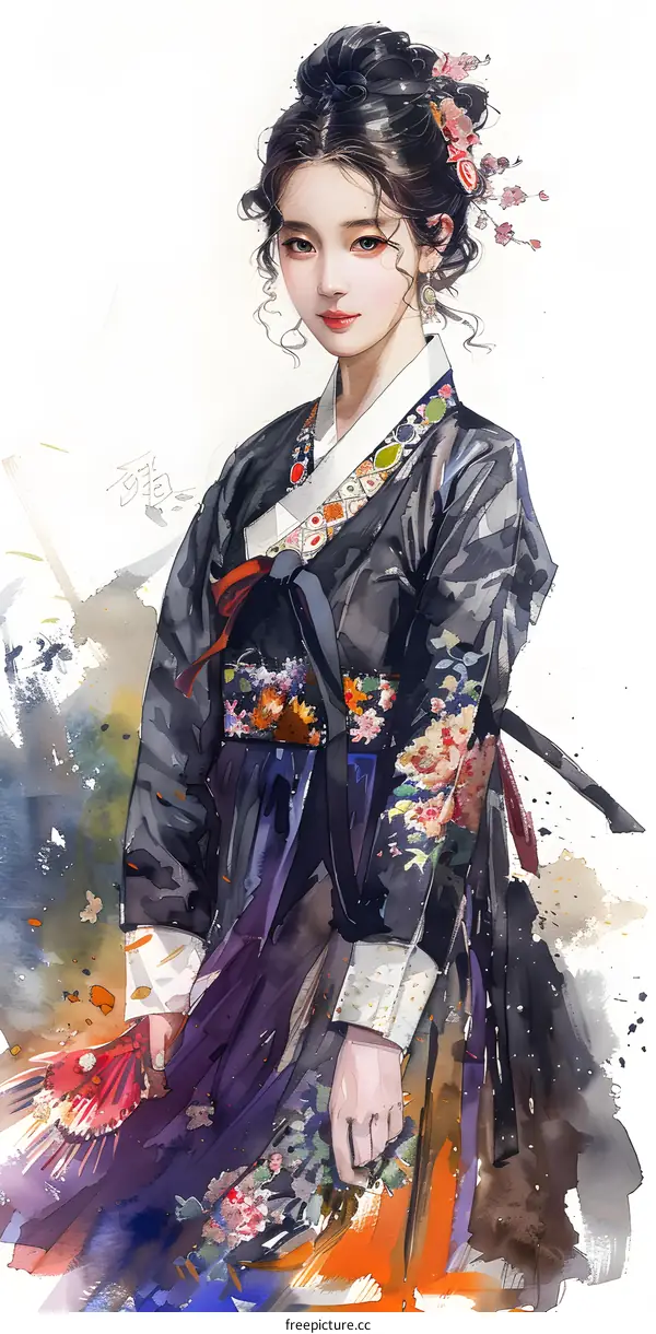 A beautiful Korean girl in a hanbok dress