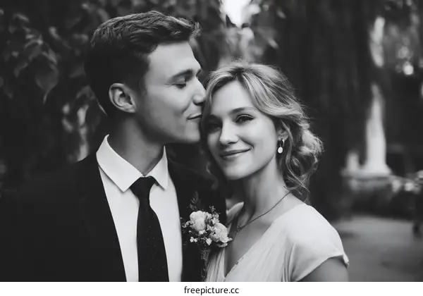 A Young Man and Woman in Formal Wear Sharing an Intimate Moment