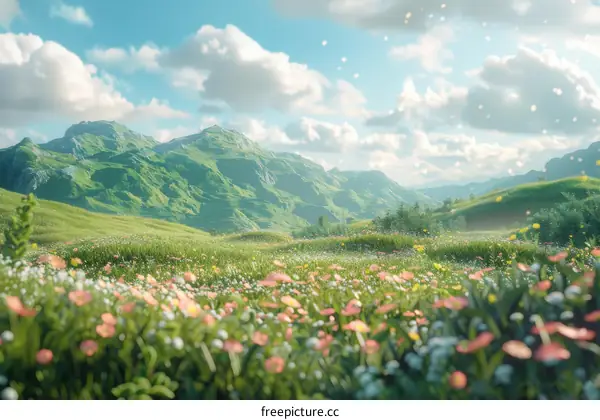 Serene Green Hills and Blooming Flower Meadow