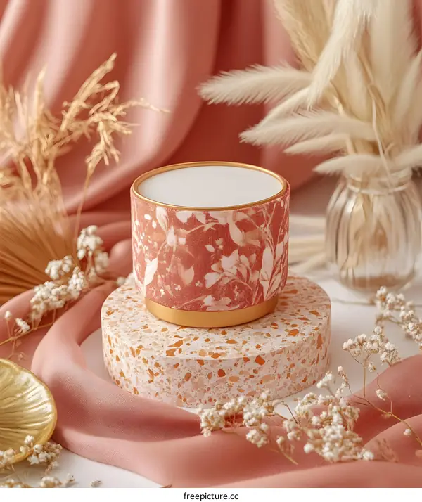 Floral Patterned Cylinder on Terrazzo Round Platform