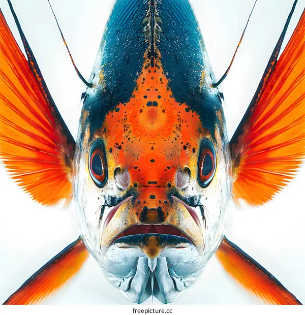 A close-up of a fish with bright orange fins.