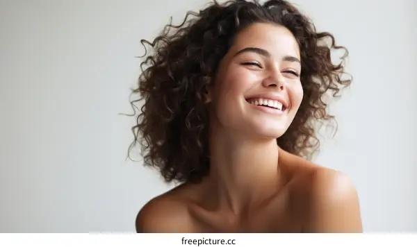 Portrait of a young woman with curly hair smiling