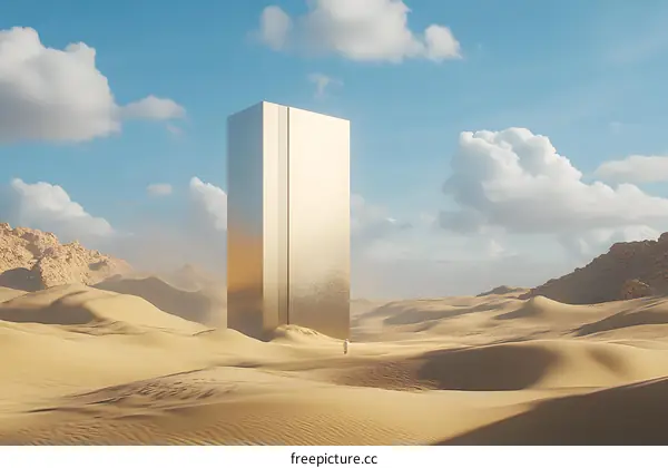 Golden Monolith Standing in Desert Landscape