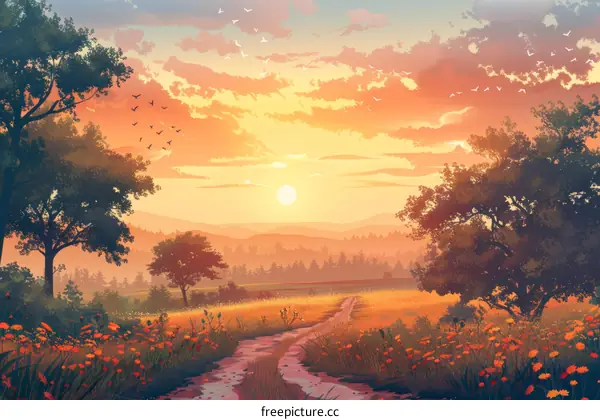 Peaceful Country Road Sunset